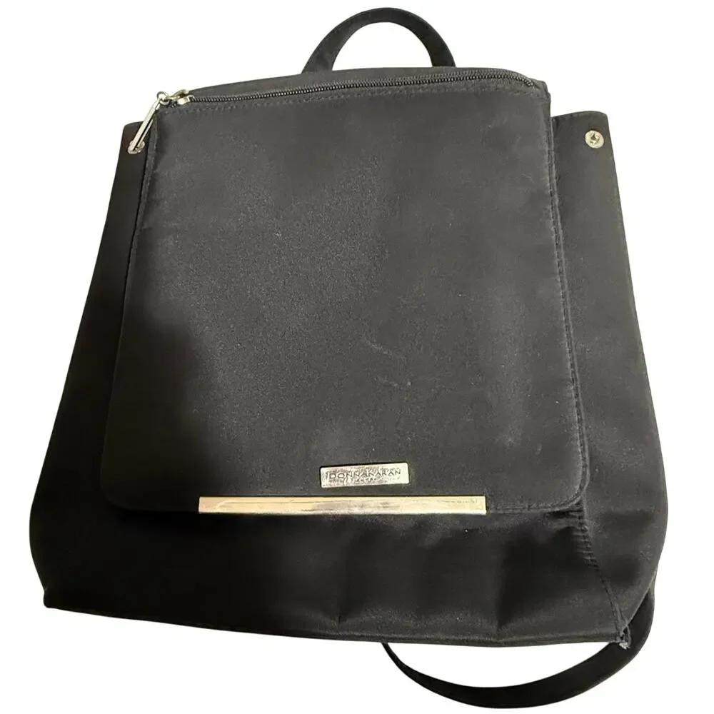 Donna Karen New York Black Adjustable Strap Backpack / Purse - Snap Closure